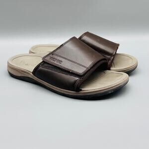 Vionic Sandals Mens 8 Brown Leather Stanley Slide Adjustable Arch Support